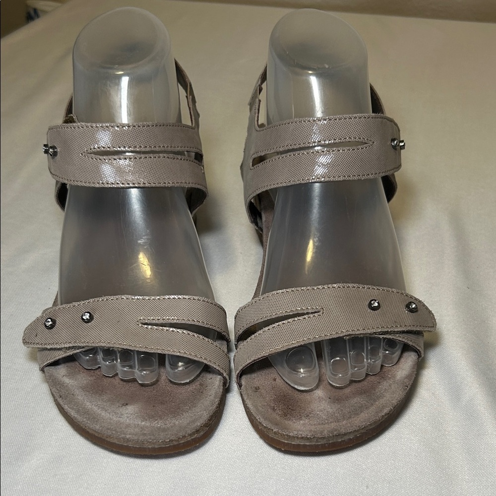 Mephisto Air Relax Minoa Cork Wedge Metallic Tan Rinesthones Sandals Size 39 EU
